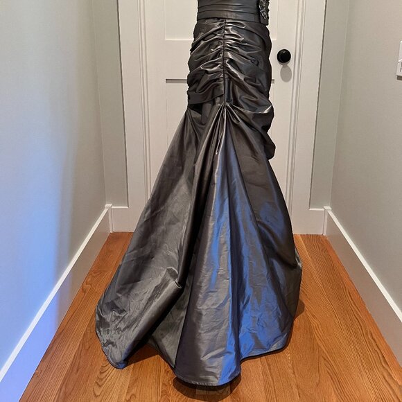 Metallic Silver Taffeta Formal Gown - Strapless, Crystal Detail, Size 10 - Picture 7 of 13
